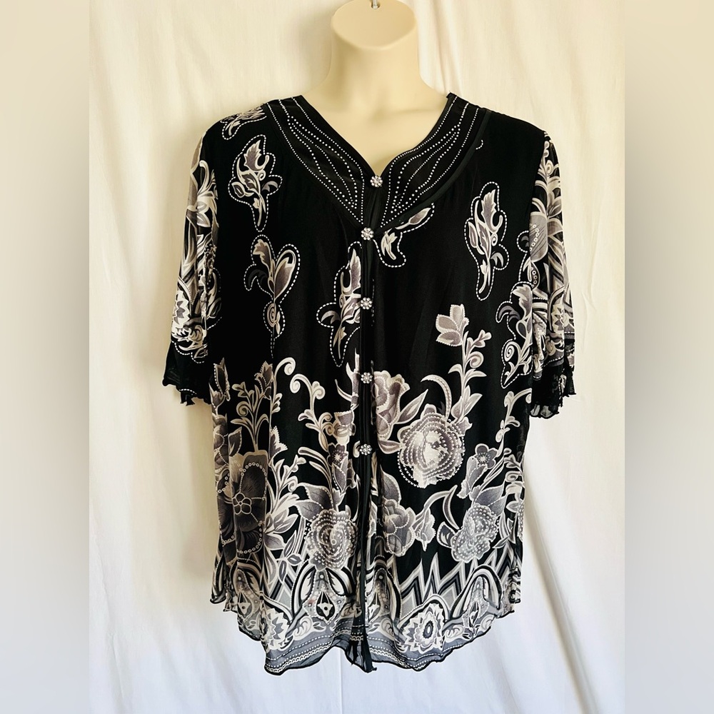 Appointments Chic Black and White Floral Blouse